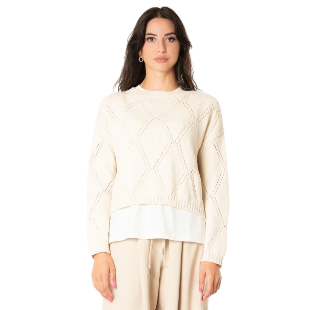 Max Mara Weekend Ecru Asymmetrisk Stickad Topp med Vid Halsringning Beige, Dam