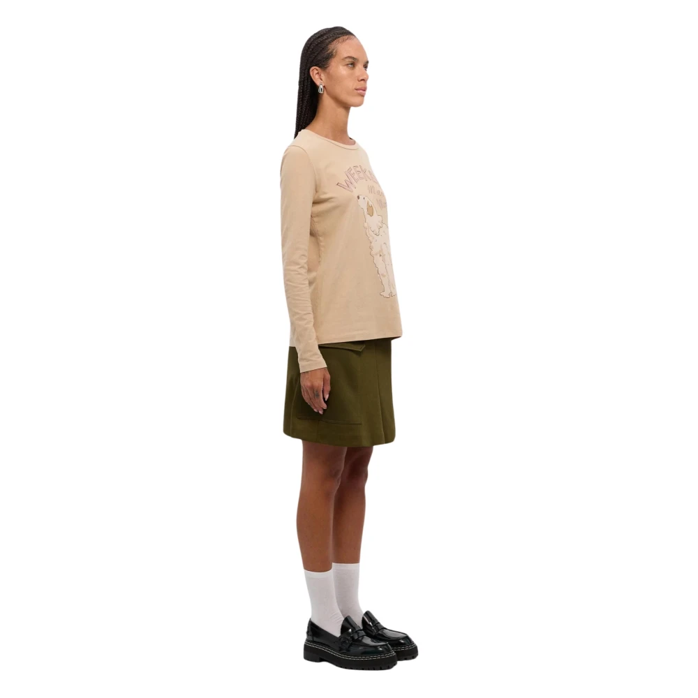 Max Mara Weekend Grafische Print Lange Mouw Katoenen T-shirt Beige Dames