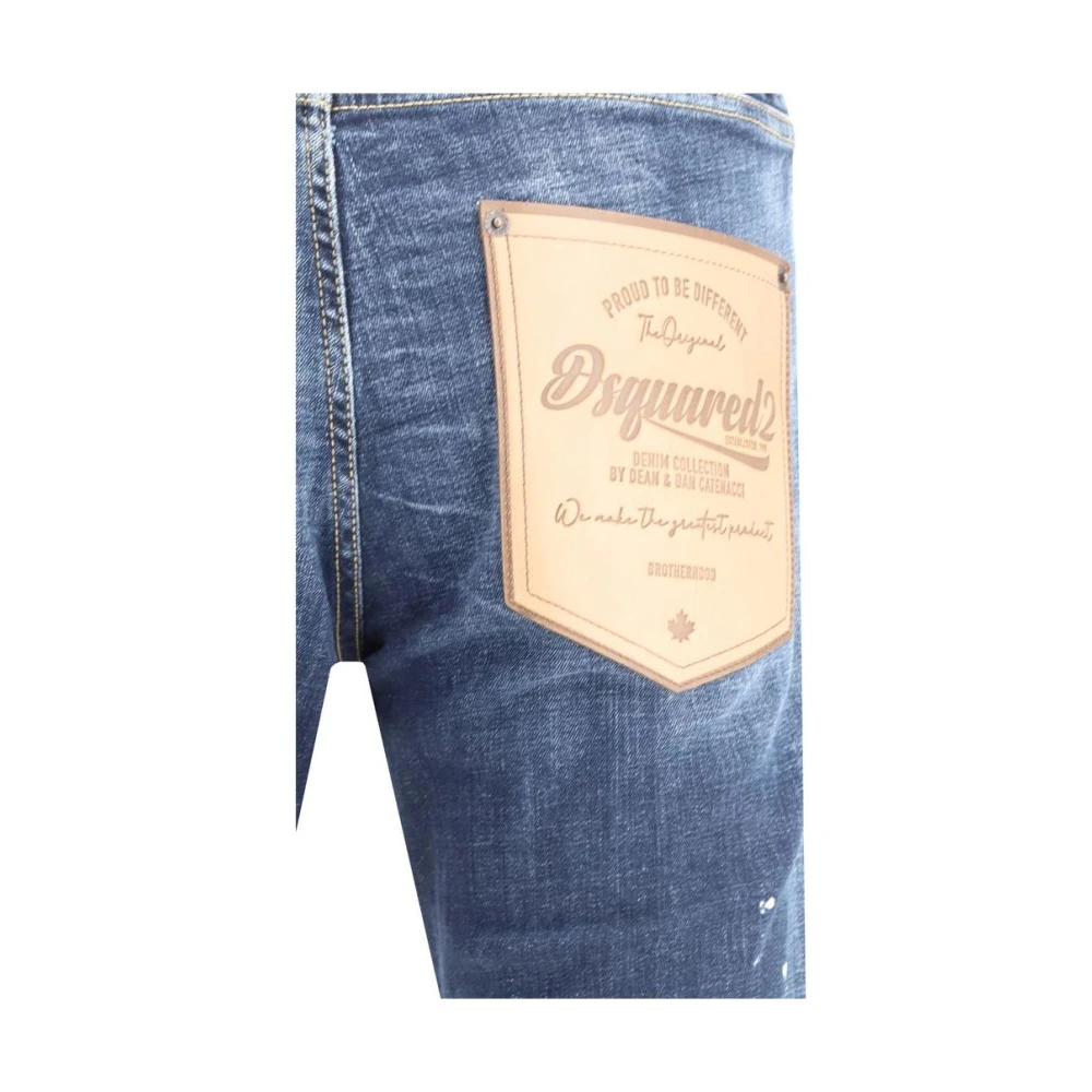Dsquared2 Logoed Leren Patch Katoenen Jeans Blue Heren