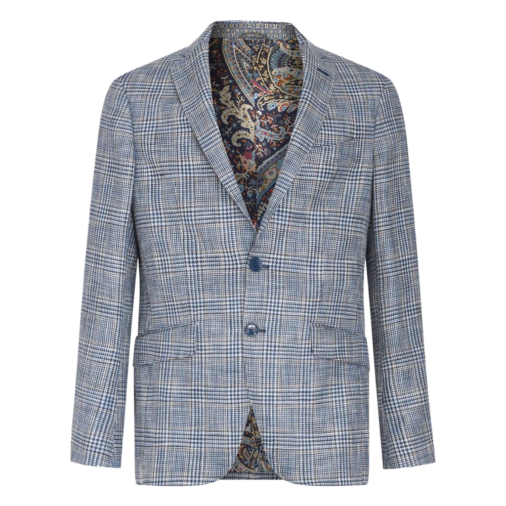 ETRO Blauwe Houndstooth Casual Blazer Blue Heren