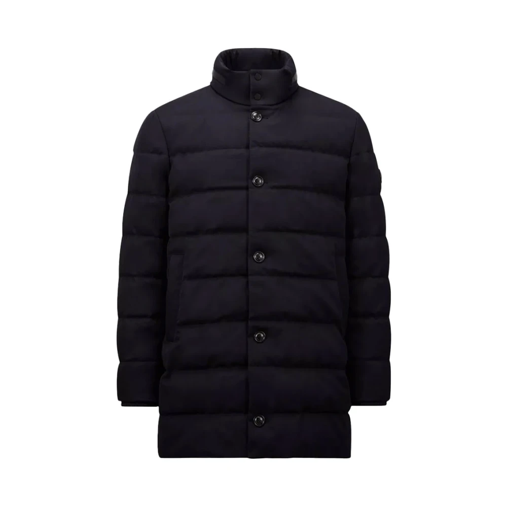 Moncler Stijlvolle wollen jas met verborgen capuchon Blue Heren
