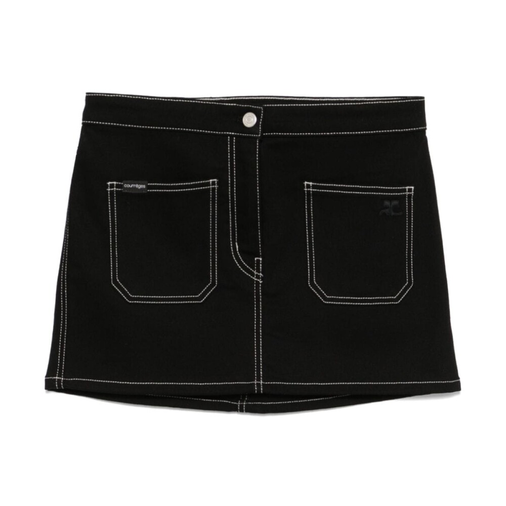 Black denim skirt white stitching hotsell