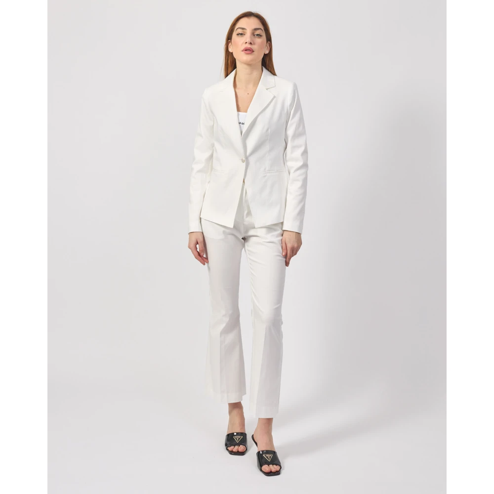 YES ZEE Witte Katoenen Jas met Gouden Knoop White Dames