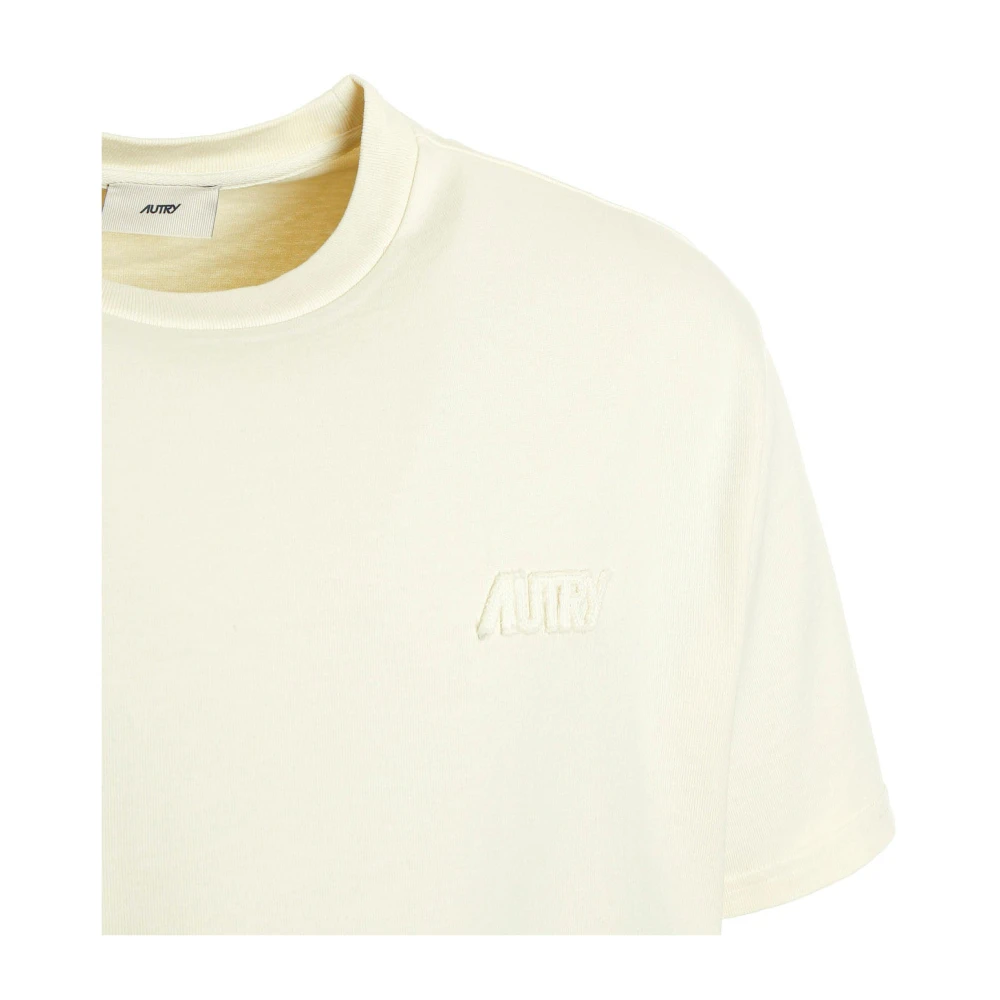 Autry Ribgebreide T-shirt met ronde hals en logo Beige Heren
