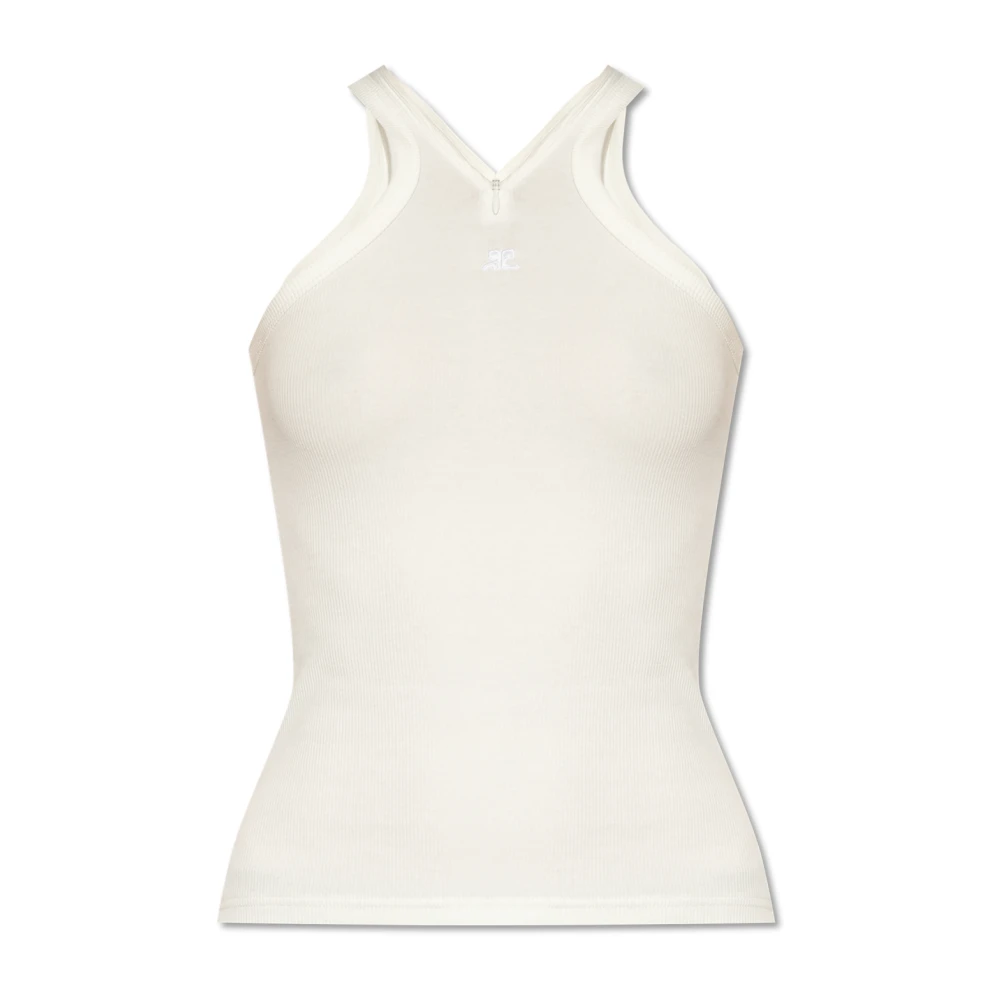 Courrèges Witte Geribbelde Geborduurde Top White Dames