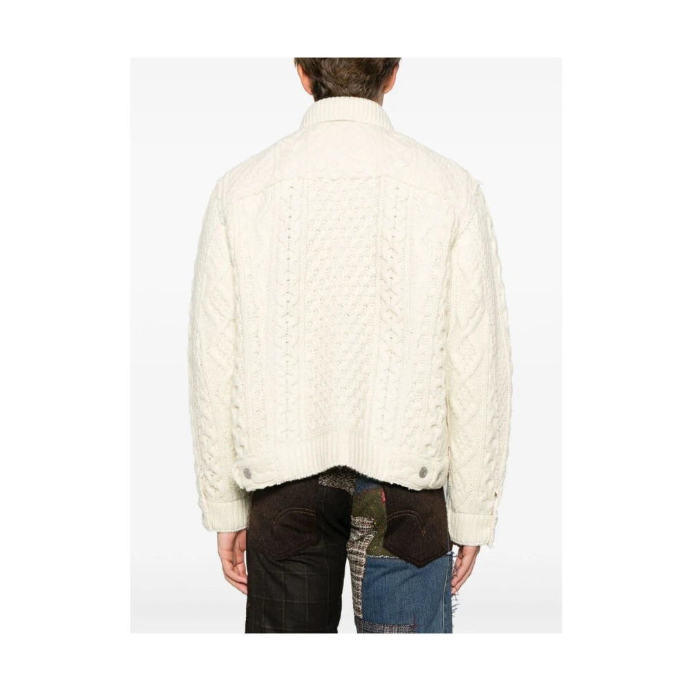 Junya Watanabe Witte Wol Aran Gebreid Buitenkleding White Heren