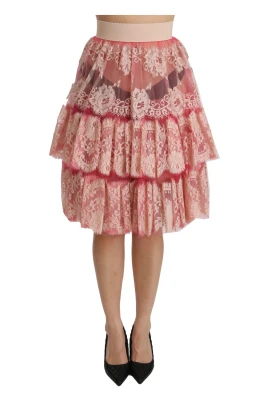Lace Layered High Waist Knee Length Skirt