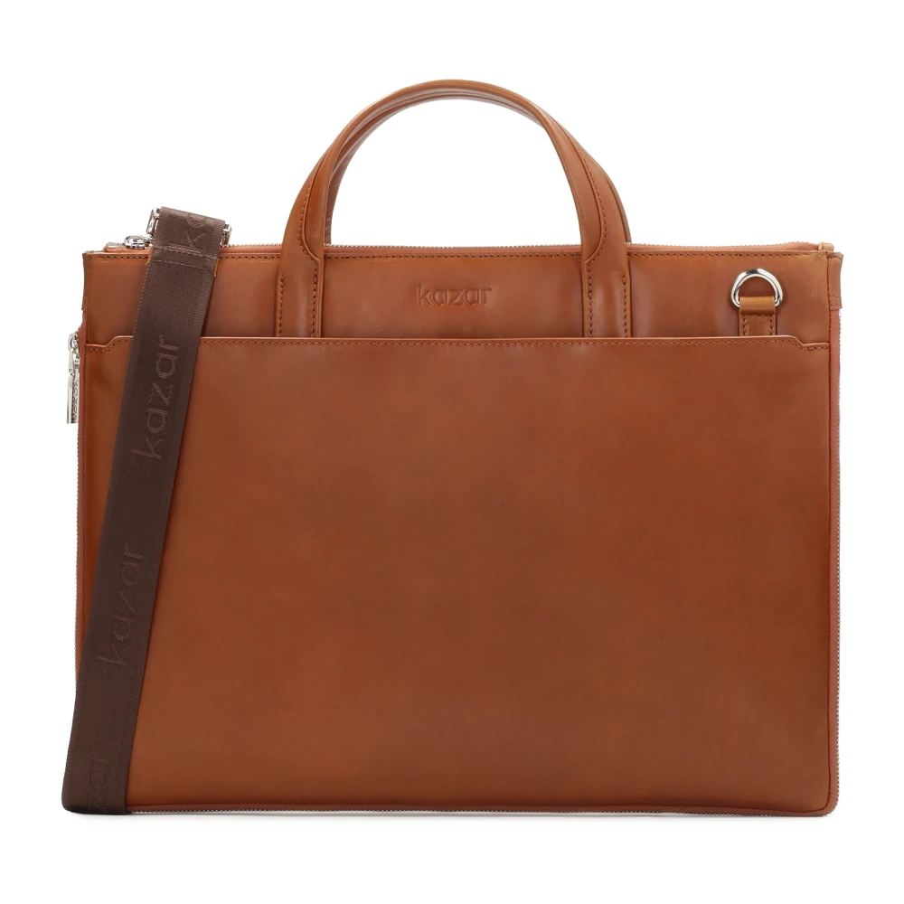 Kazar Bruin leren laptoptas en documententas Brown Heren