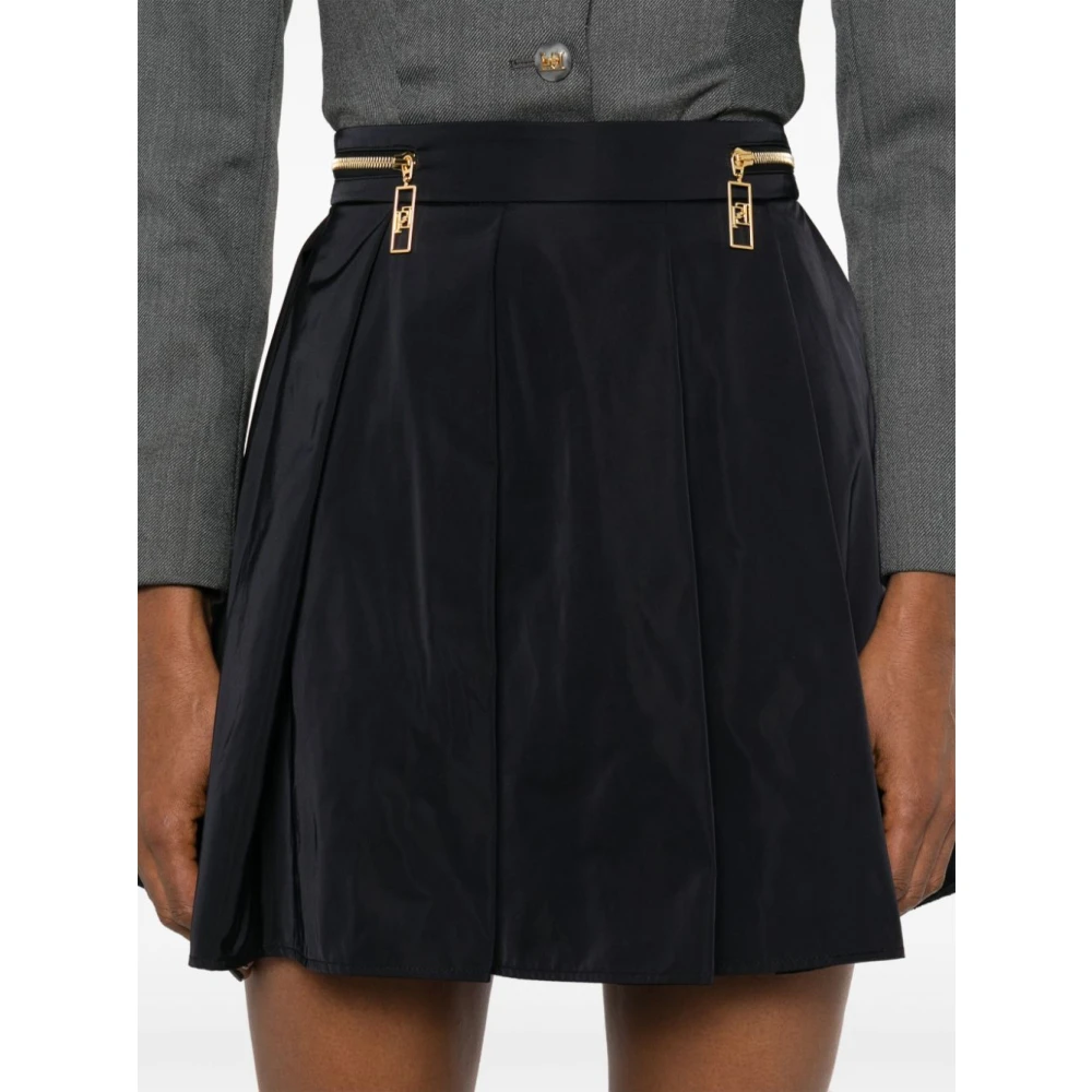 Elisabetta Franchi Zwart Geplooid Nylon Minirok met Ritssluiting Black Dames
