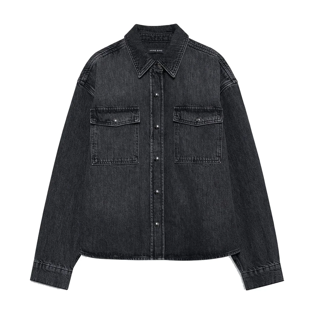 Anine Bing Women's Black Relaxed Fit Shirt With Large Pockets - Shirts - M - Blouses & Shirts