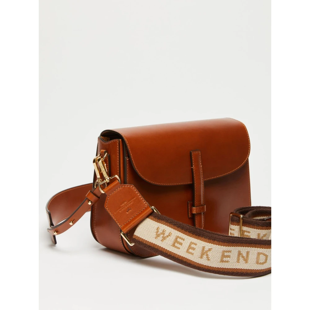 Max Mara Weekend Leren Crossbody Tas met Jacquard Band Brown Dames