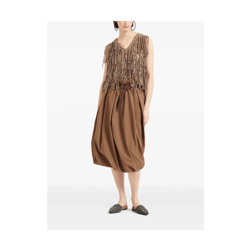 BRUNELLO CUCINELLI Bruine Pailletten V-hals Mouwloze Trui Brown Dames