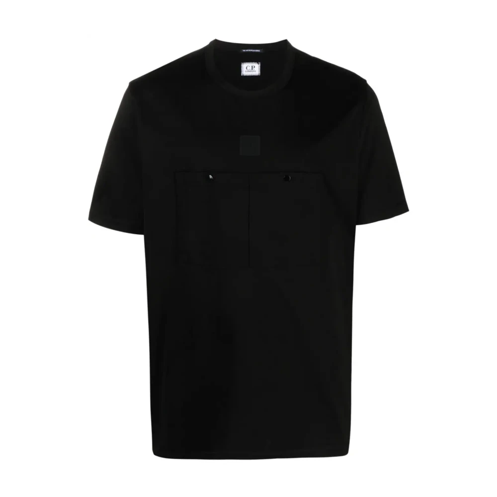 C.P. Company Zwart Jersey T-shirt met Logo Print en Voorzakken Black Heren