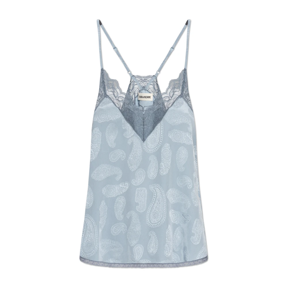Zadig & Voltaire Women's Blue Sleeveless Tops, M, Christy Silk Off-Shoulder Top