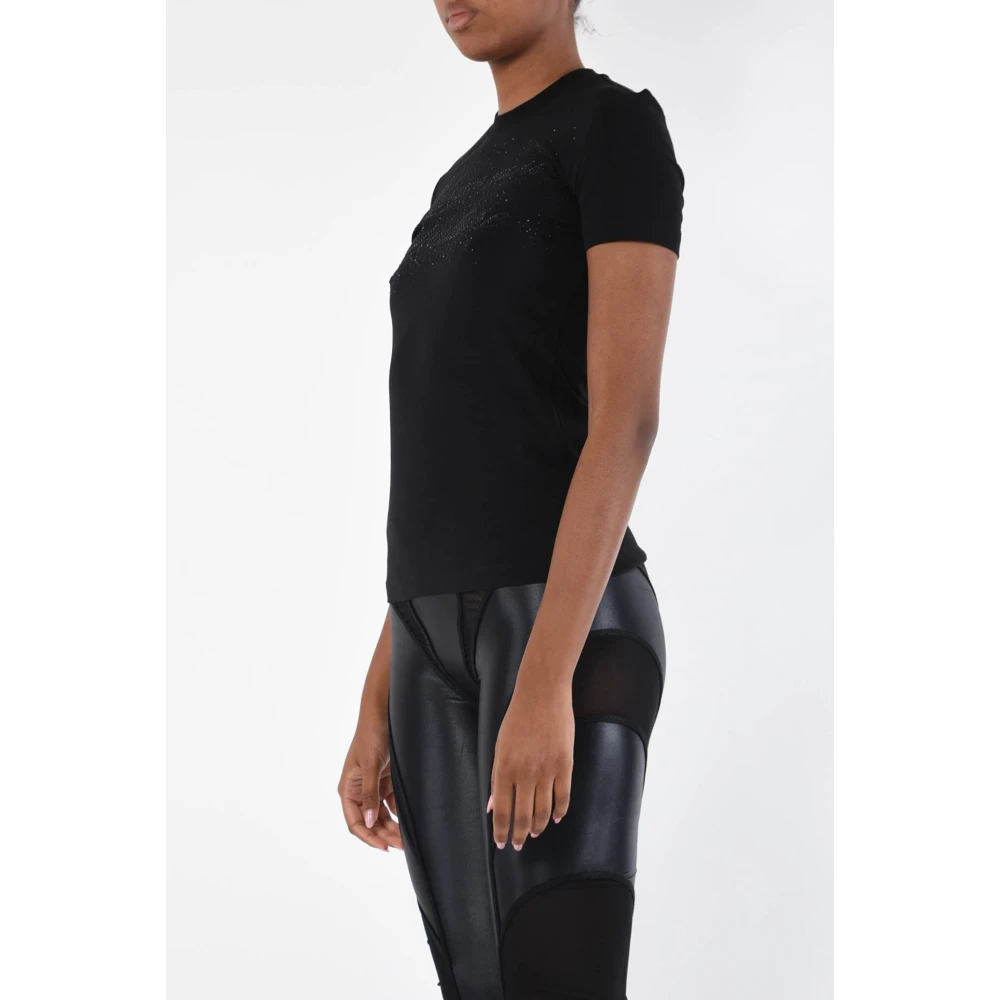 Versace Jeans Couture Logo Print Katoenen T-shirt Italië Gemaakt Black Dames