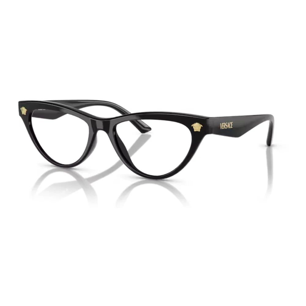 Versace Unisex Black Glasses, 52 Mm, Gold Logo Eyewear Frames