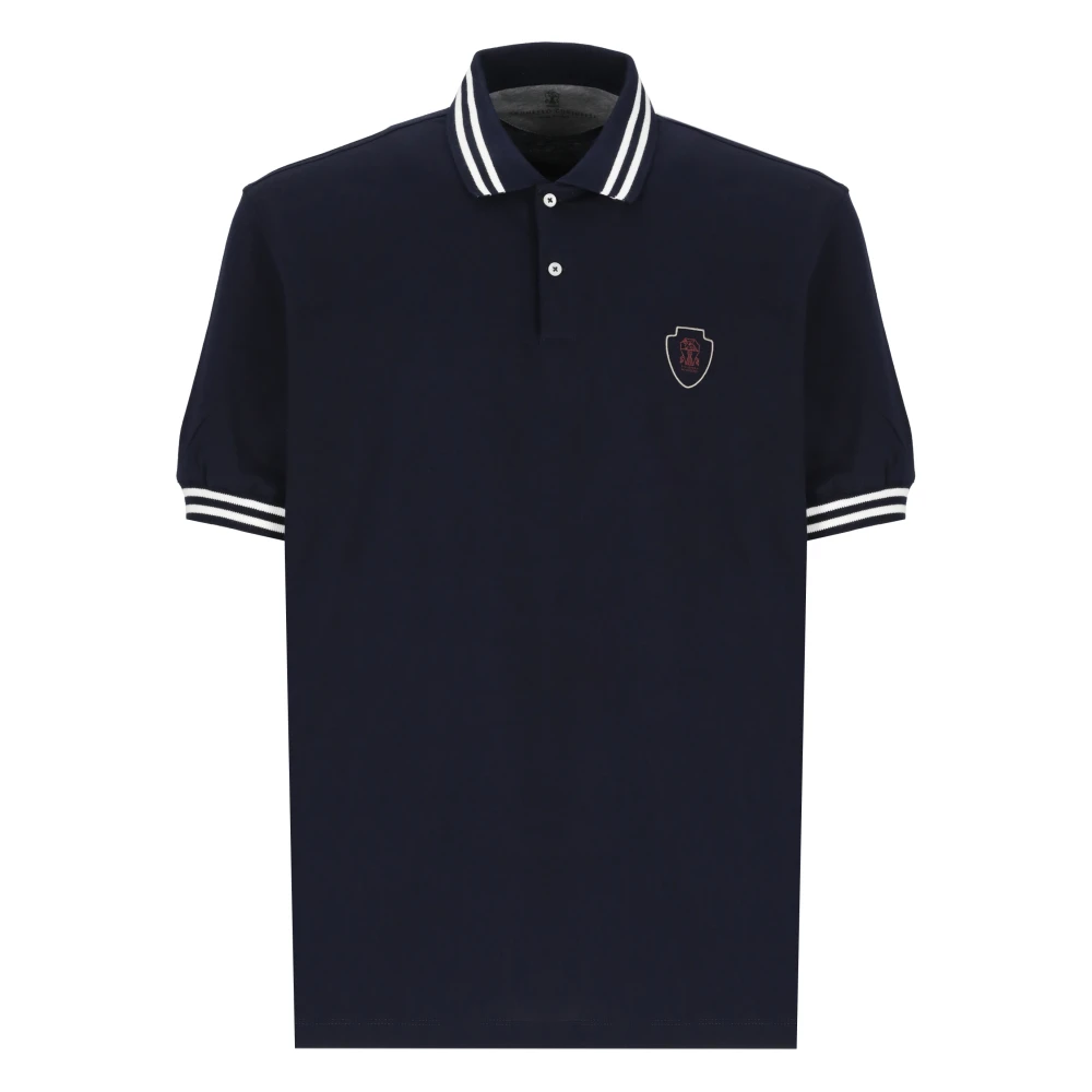 BRUNELLO CUCINELLI Blauw Katoenen Poloshirt met Logo Blue Heren
