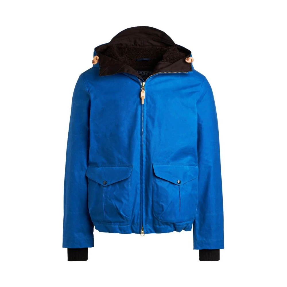 Manifattura Ceccarelli Blauwe Katoenen Hooded Winddichte Jas Blue Heren