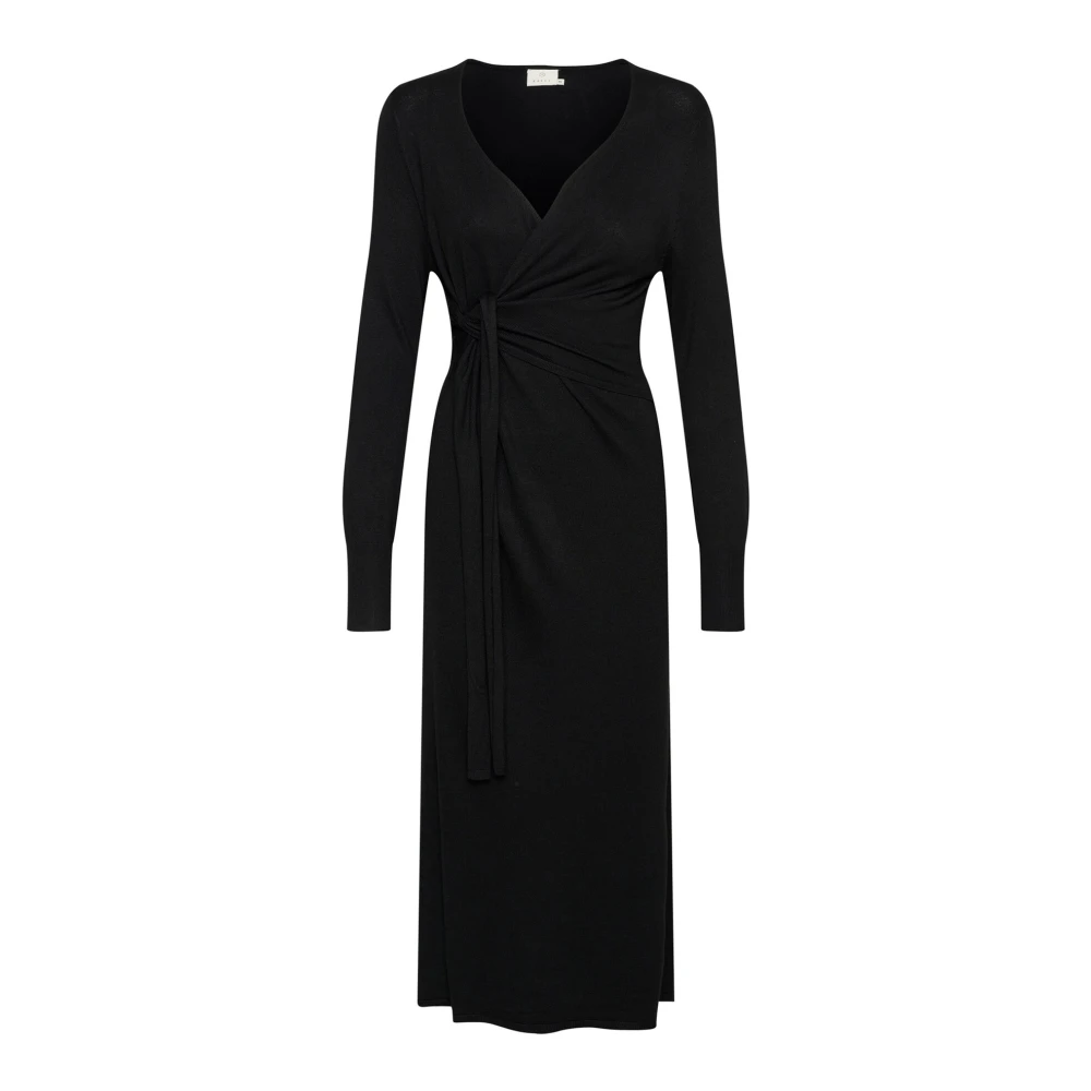 Kaffe Feminine Gebreide Jurk met Gedrapeerde Details Black Dames