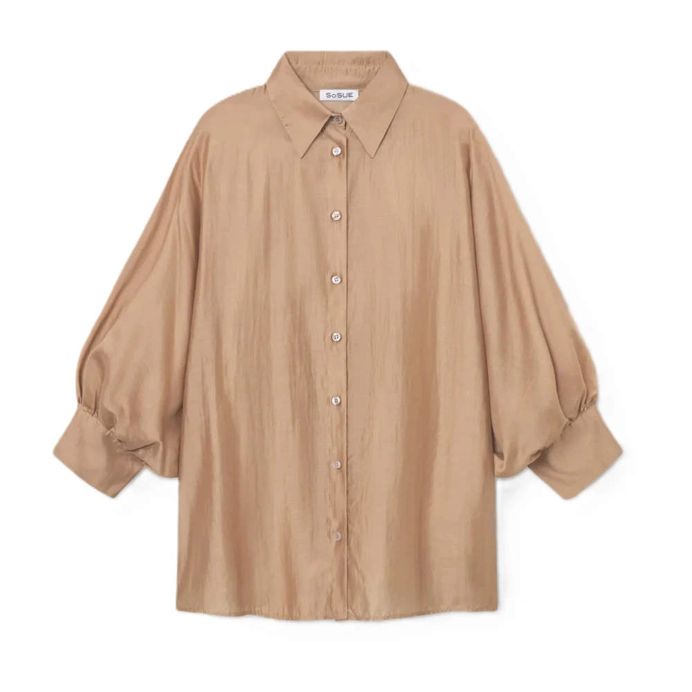 SoSUE Korte Mouw Zomerblouse Oversized Pasvorm Beige Dames