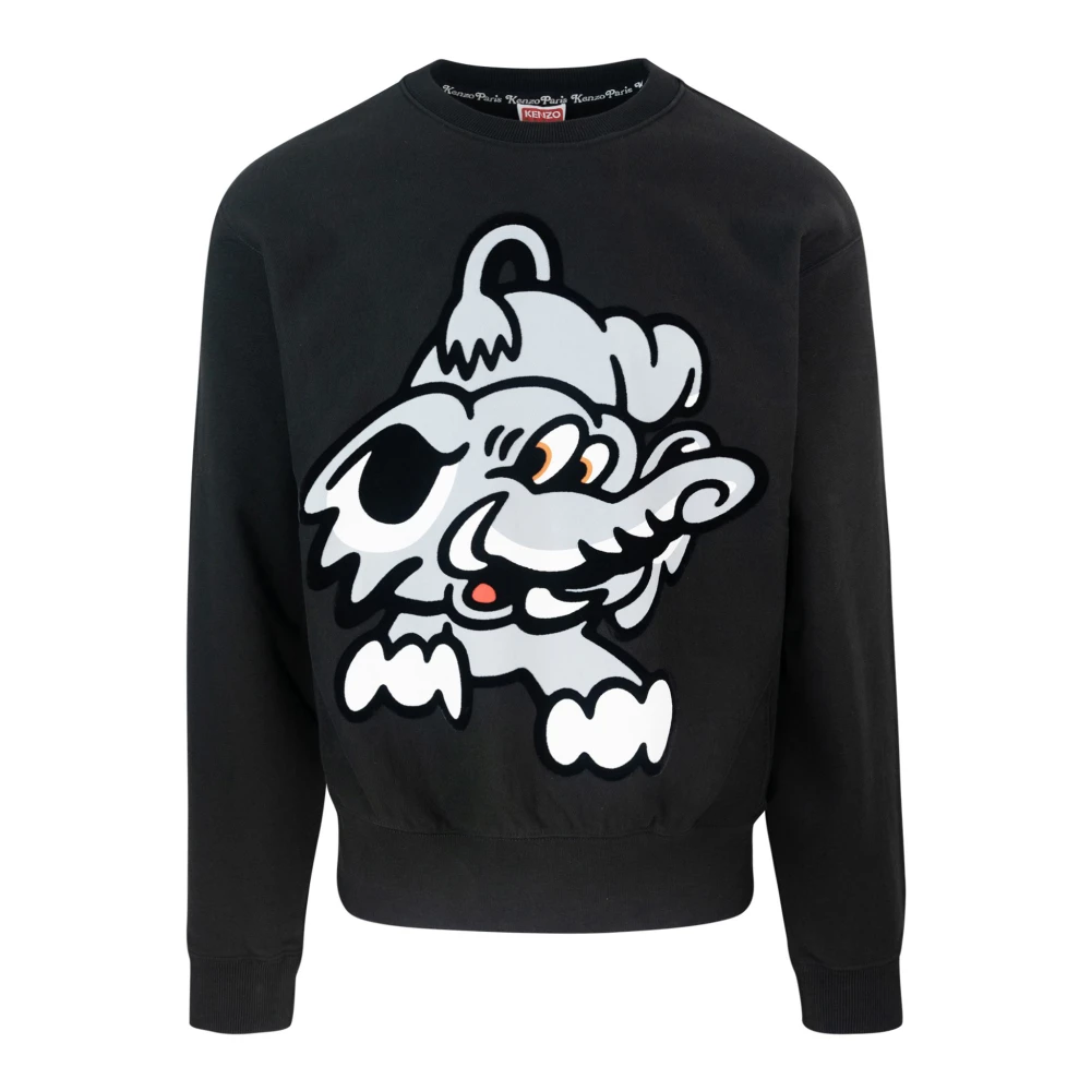 Kenzo Svart tröja med flocked tryck Black, Herr