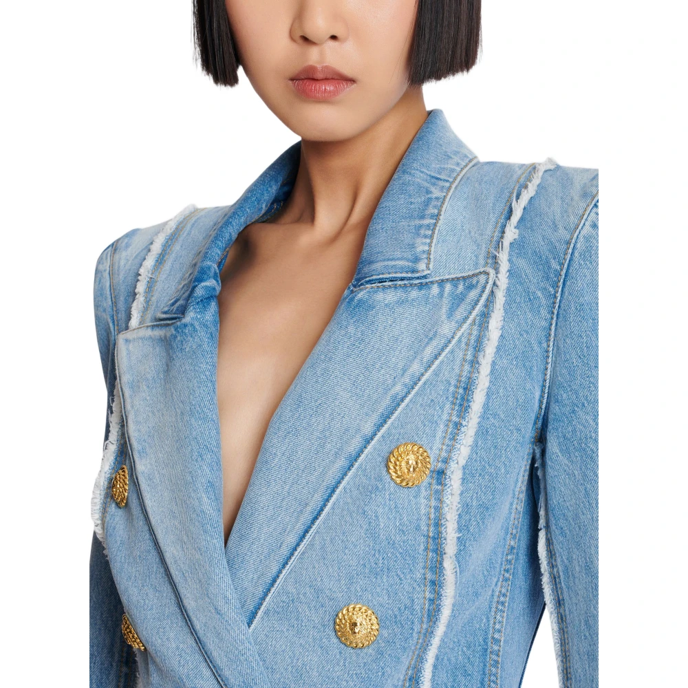 Balmain 6-knoops op maat gemaakte spijkerjas Blue Dames