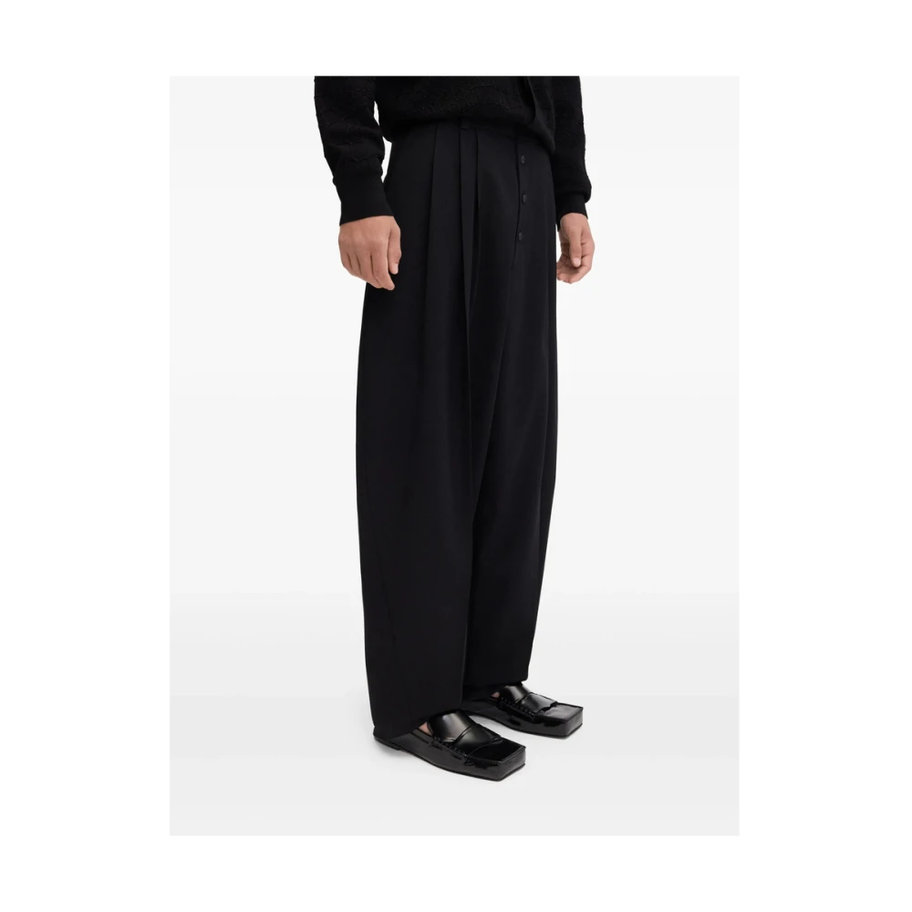 Jacquemus Zwarte Geplooide Broek met Knoopsluiting Black Heren