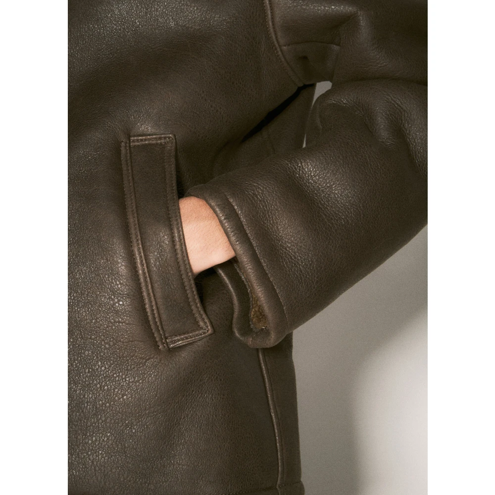 Our Legacy Leren Jas met Shearling Kraag Brown Heren