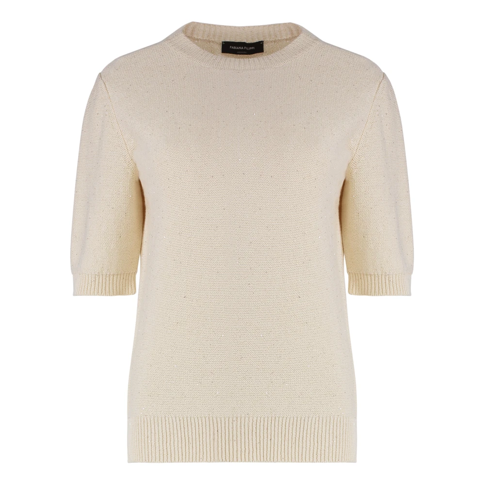 Fabiana Filippi Paillet versierde korte mouw trui Beige Dames