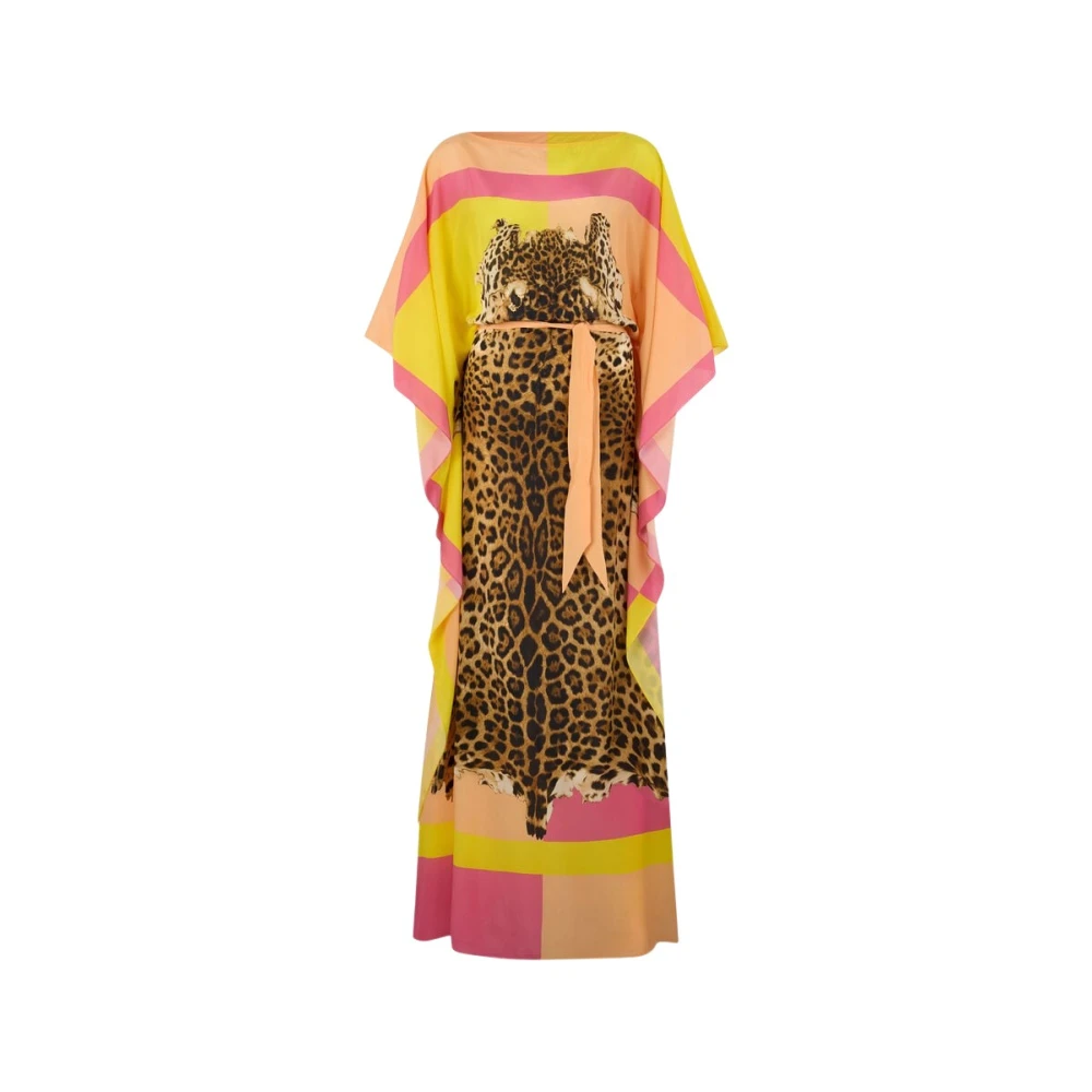 Roberto Cavalli Women's Multicolor Gowns, L, Silk Kaftan With Pop Print