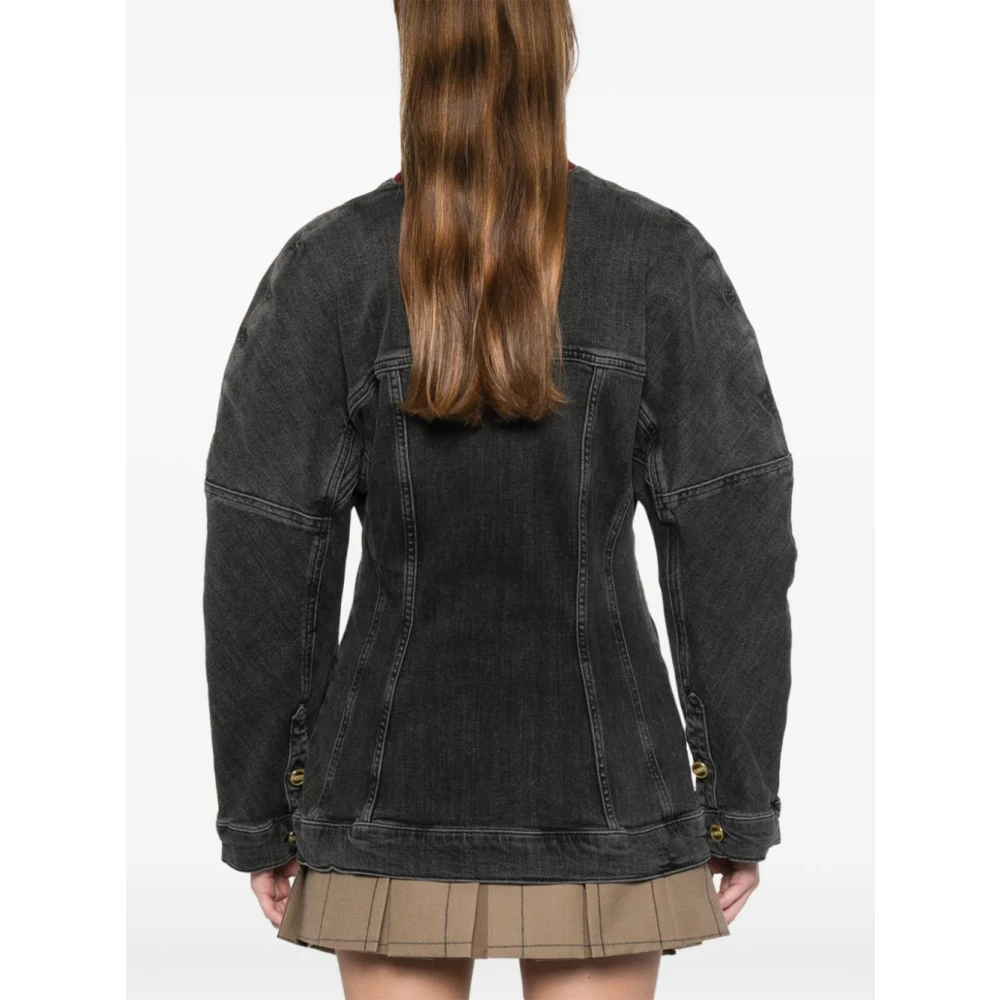 Ganni Zwarte Denim V-Hals Blazer Jas Black Dames