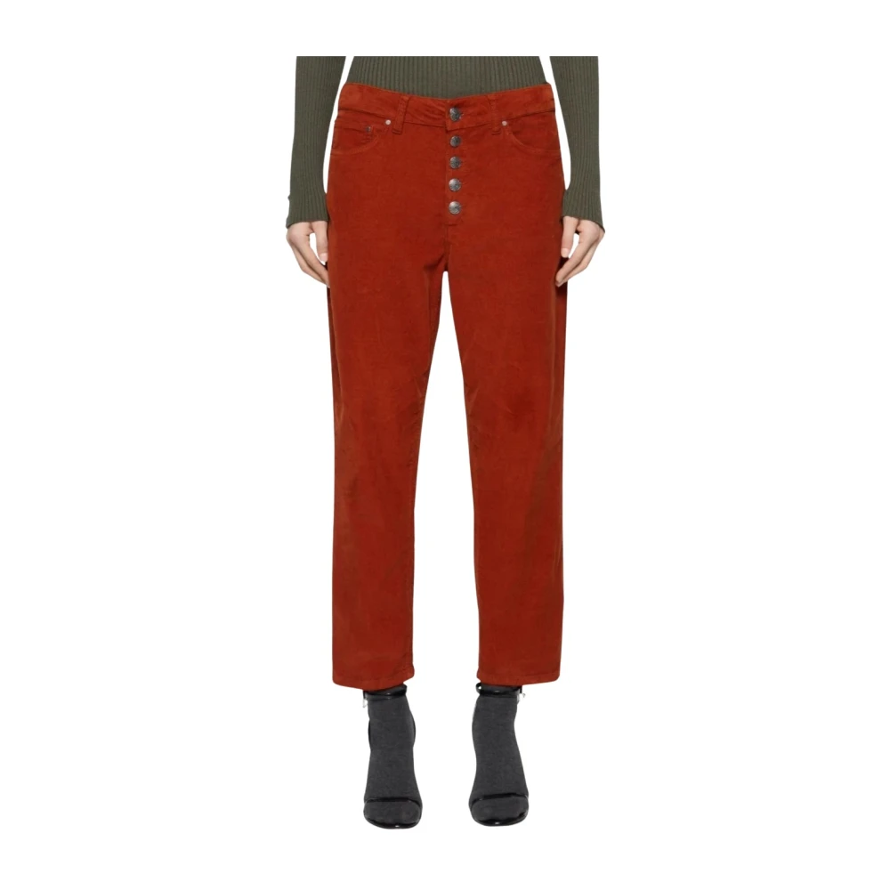 Dondup Fluweel Geribbelde Loose Fit Juweelknoop Broek Red Dames