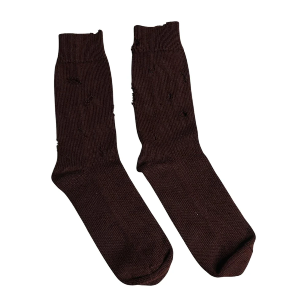 Dolce & Gabbana Men's Brown Socks, One Size, Luxury Logo Mid Calf Cotton Socks
