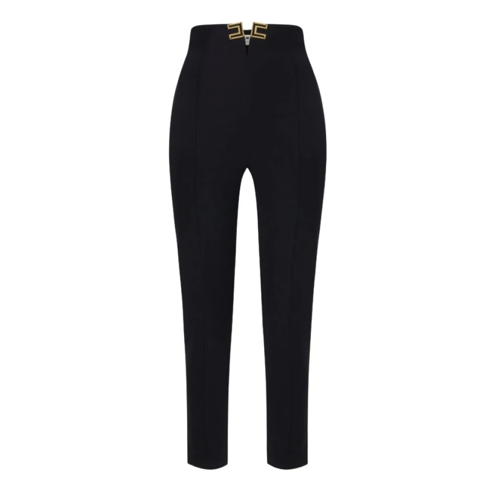 Elisabetta Franchi Black Logo-Detail Cropped Trousers - Female - Cropped Trousers - 2XL - Trousers