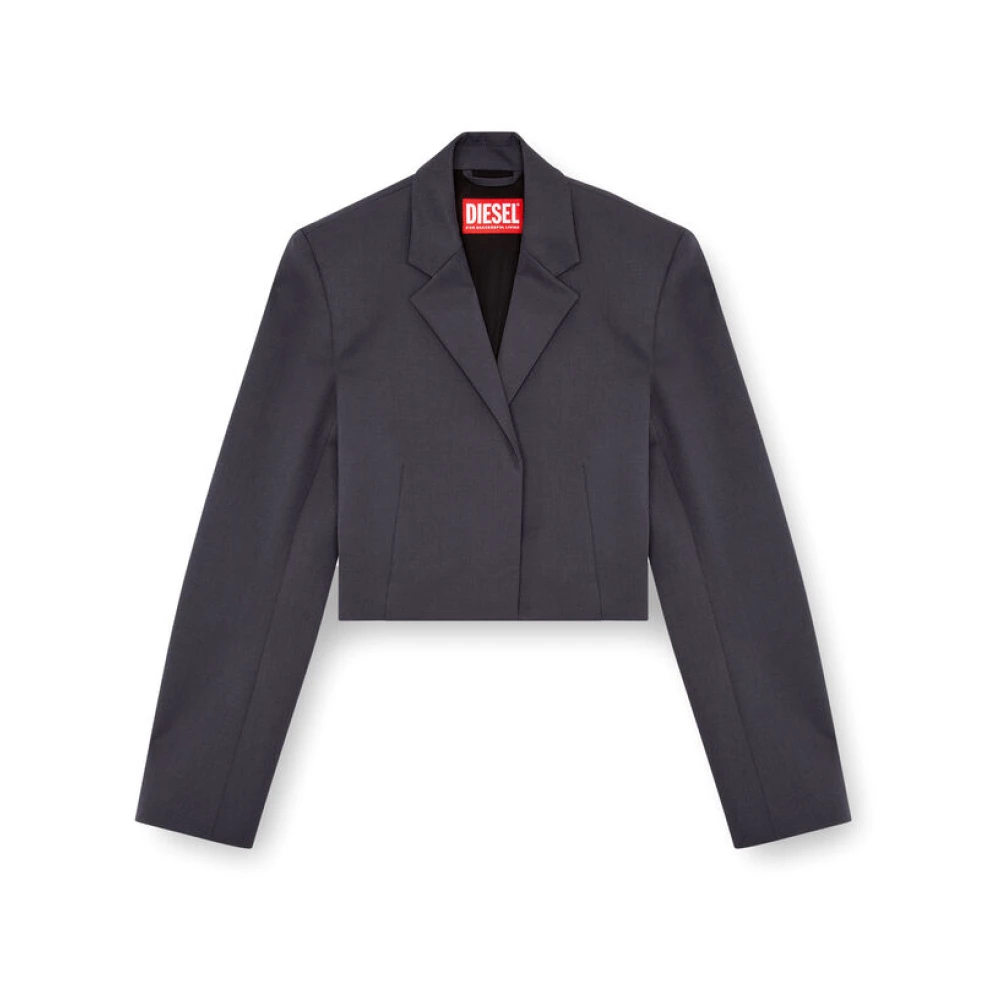 Diesel Op Maat Gemaakte Crop Blazer in Plain Weave Gray Dames