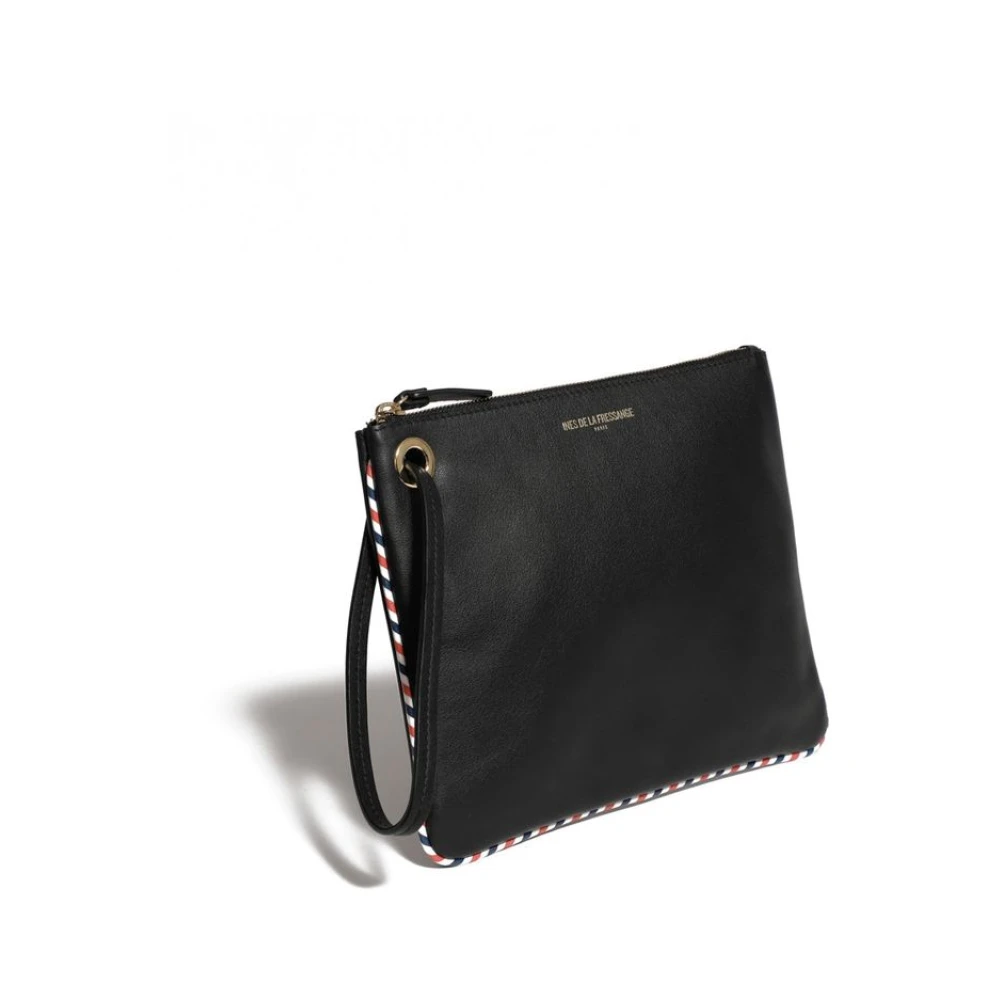Ines De La Fressange Paris Marcia L zwart leren clutch tas Black Dames