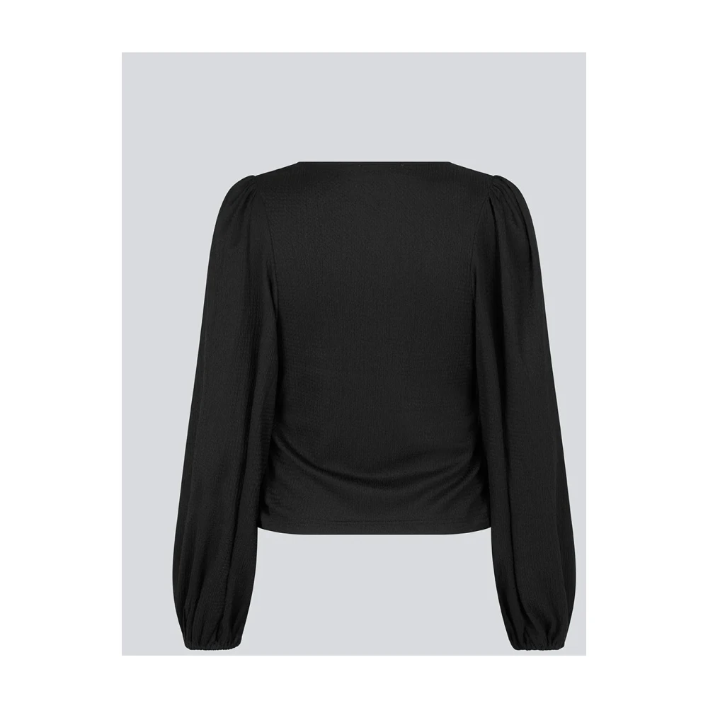 Modström V-hals ballonmouw blouse Black Dames