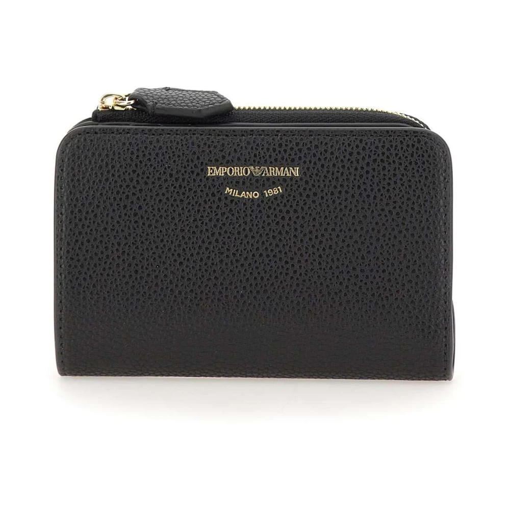 Emporio Armani Vegan Leren Portemonnee Zwart Knoopsluiting Black Dames