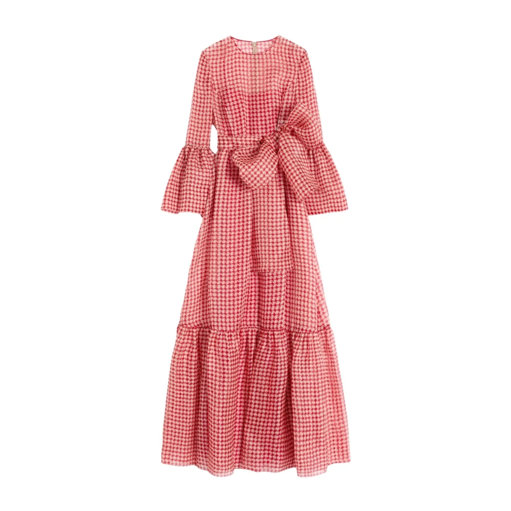 Valentino Garavani Lange Vichy Jurk met Taille Strik Pink Dames