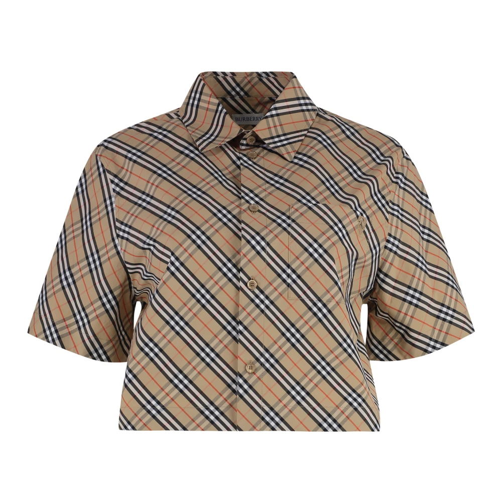 Burberry Geruite katoenen overhemd met borstzak Beige Dames
