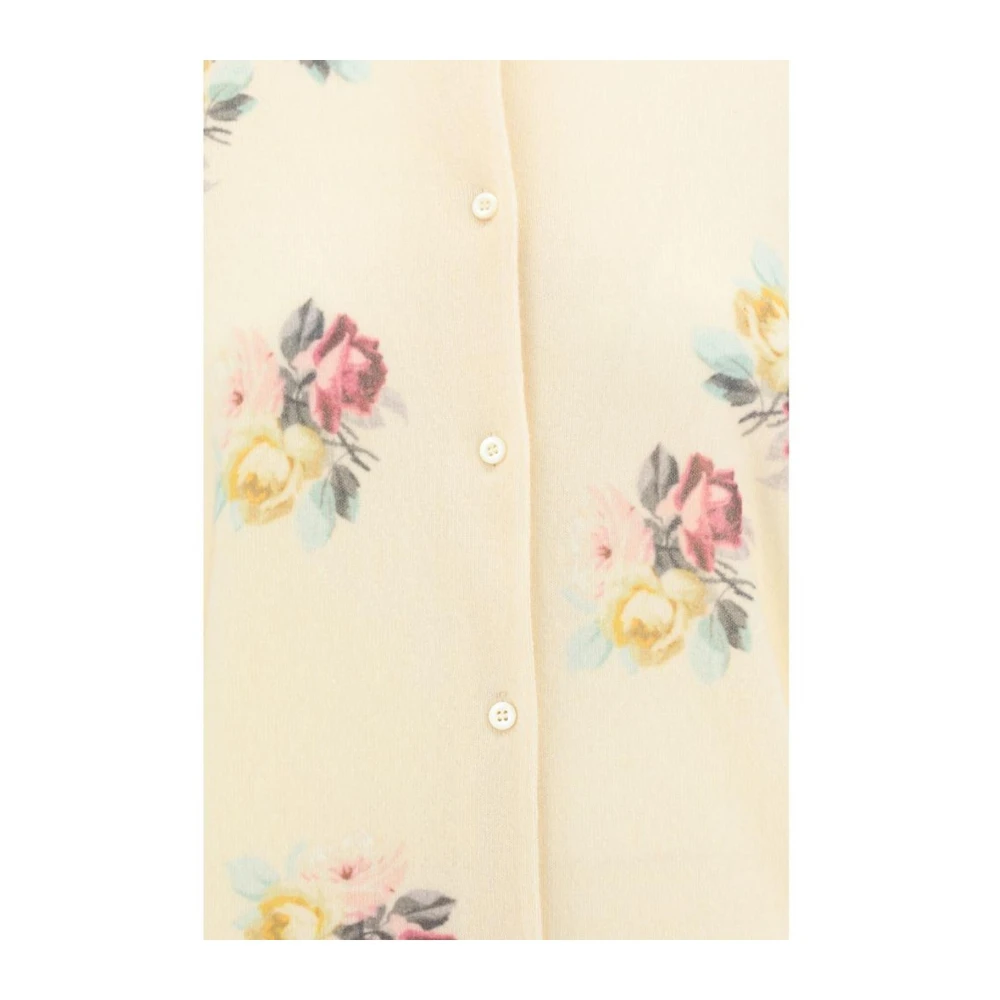 Prada Bloemenpatroon Wollen Vest met Knoop White Dames