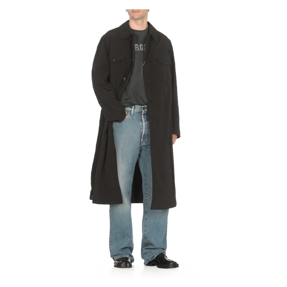 Maison Margiela Zwarte Jas Kraag Lange Mouwen Knopen Black Heren