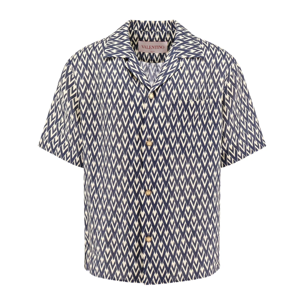 Valentino Linnen overhemd met V-print Blue Heren