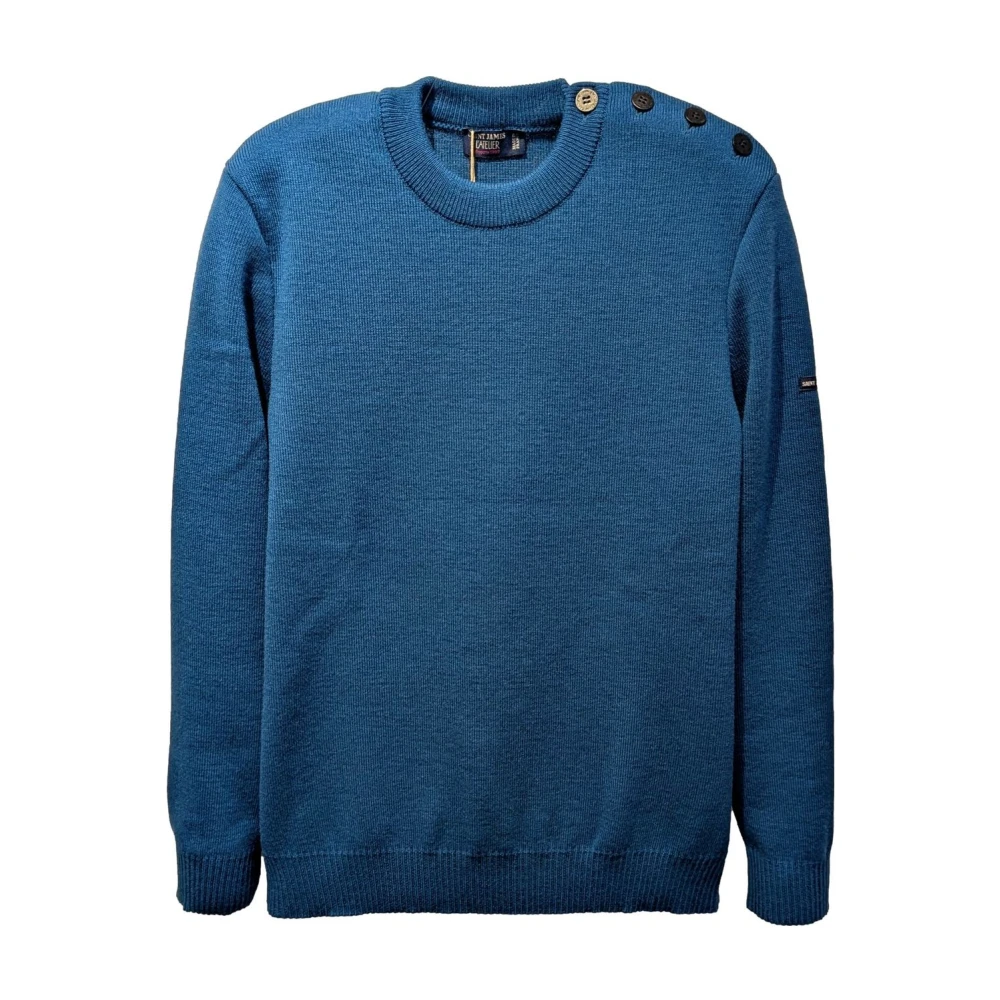 Saint James Blue Round-Neck Knitwear, Male, L, Lagoon Sailor Jersey Cancale