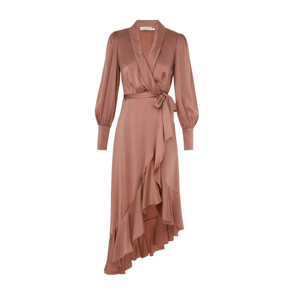 Zimmermann Women's Pink Party Dresses, Xs, Wrap Midi Dress With Puff Sleeves