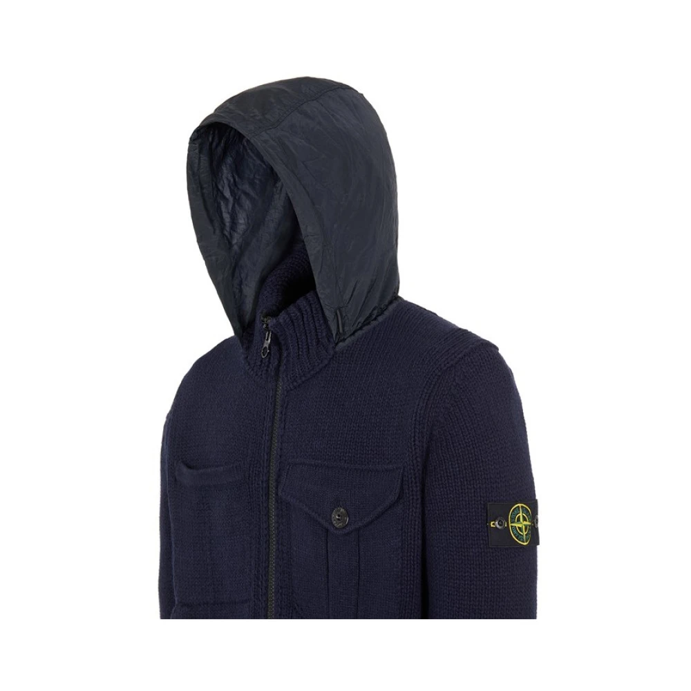 Stone Island Wolmix Cardigan Jacket Blue Heren