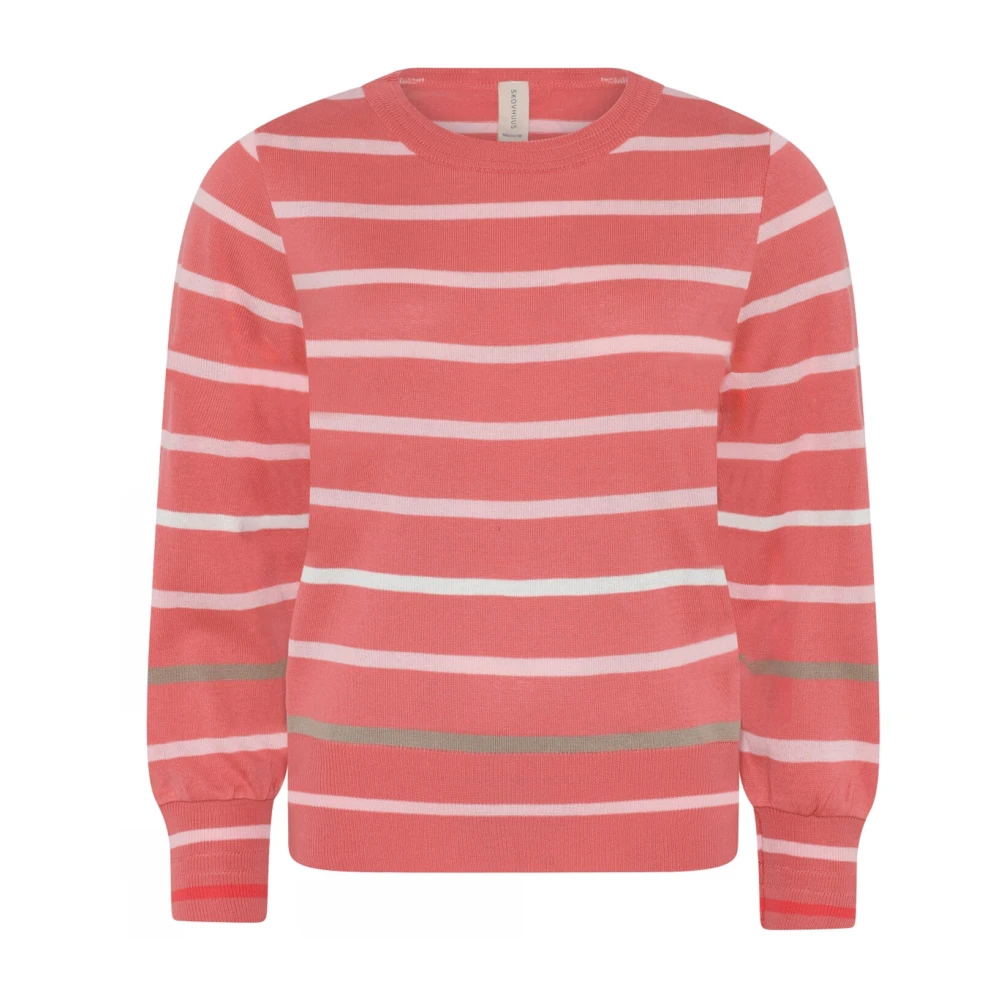 Skovhuus Sportieve Gestreepte O-Neck Pullover Blouse Pink Dames