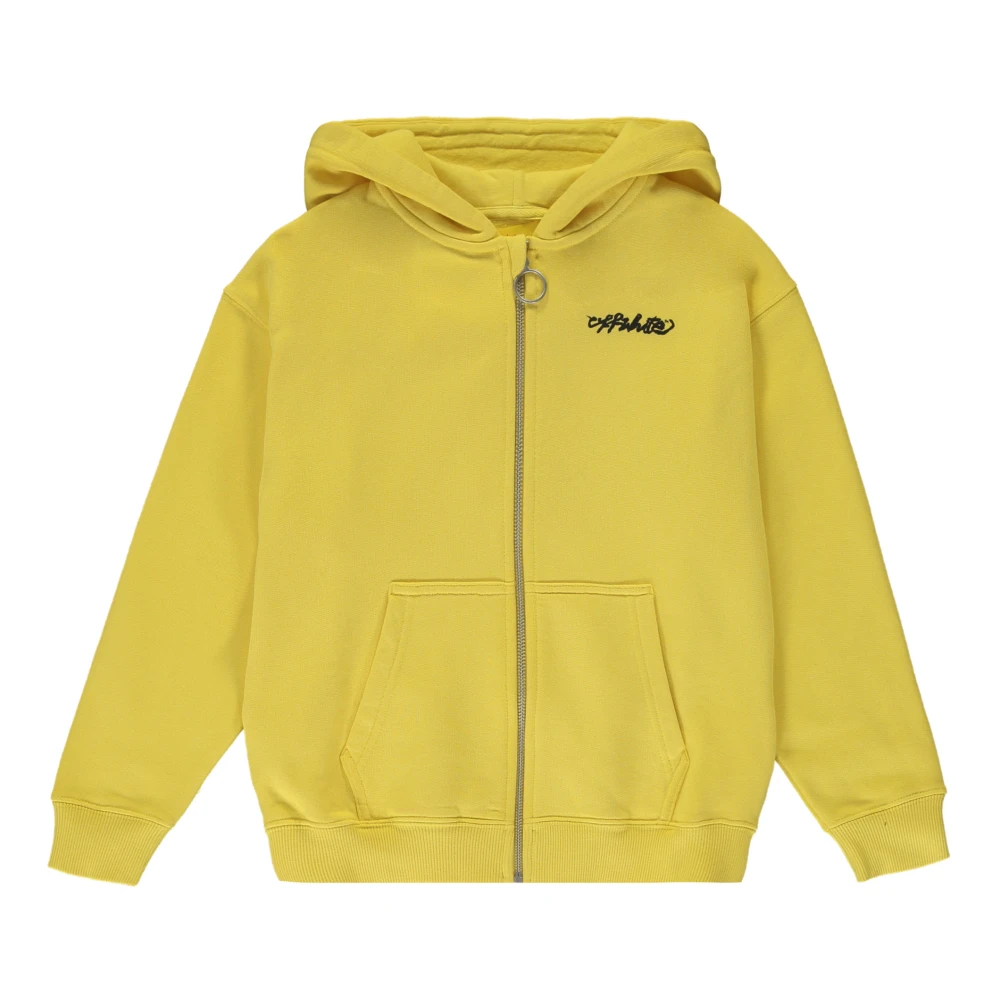 Off White Bomulls Zip Hoodie med Logo Print Yellow, Pojke