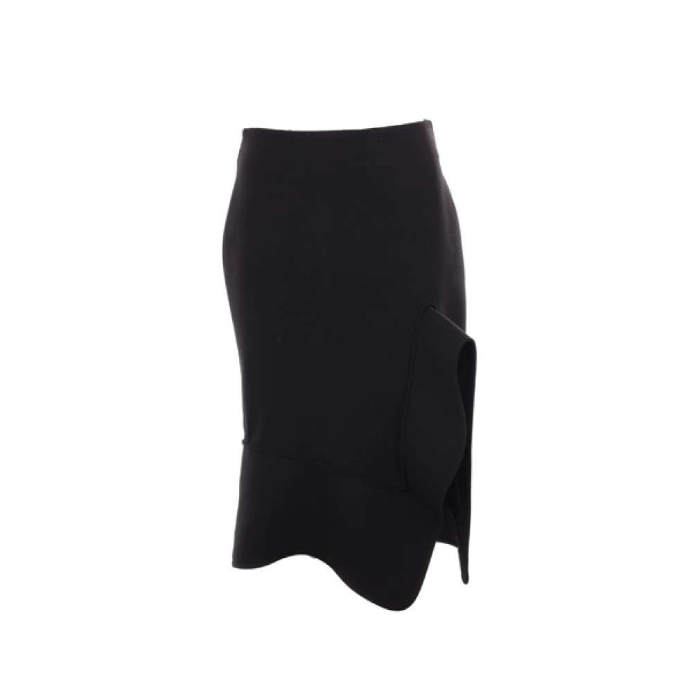 Bottega Veneta Gestructureerde zwarte katoenen rok met voorste split en asymmetrische zoom Black Dames