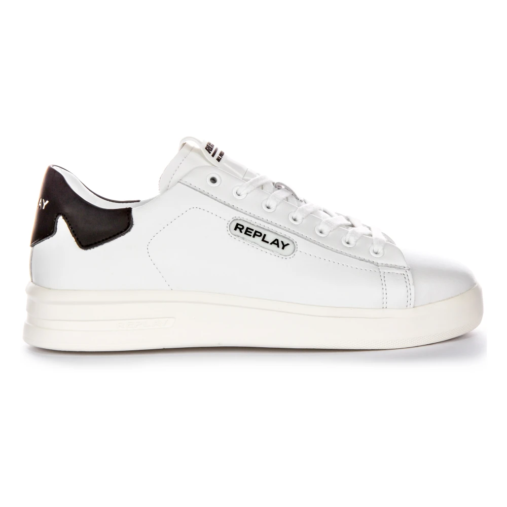 Replay Men's White Sneakers, 10 Uk, Black Leather Trainers